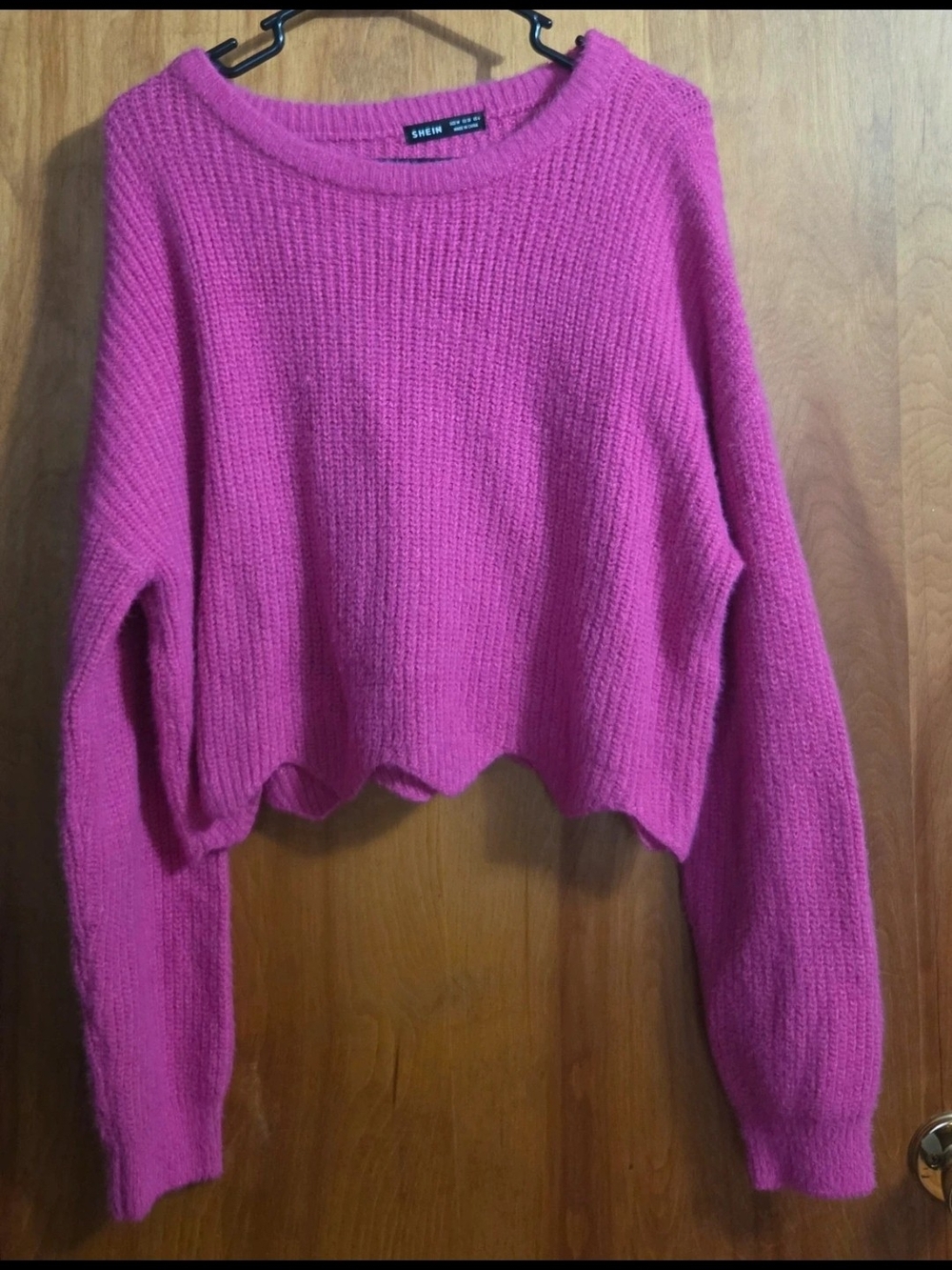 SHEIN Hot Pink Cropped Ribbed Knit Sweater